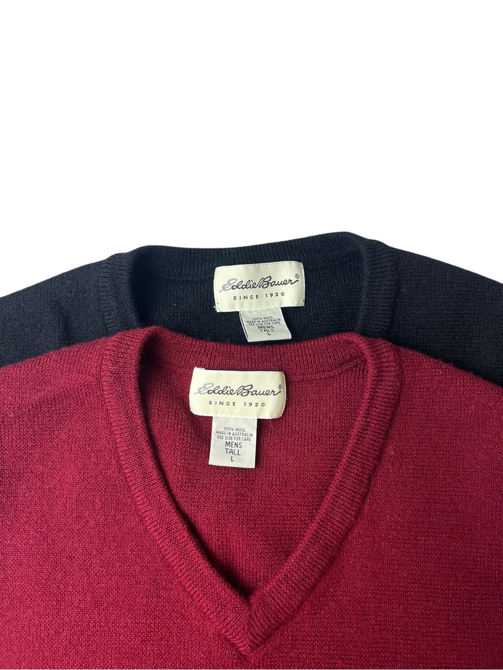 Eddie Bauer Men’s XL Tall 100% Wool Red/Black Sweater Vest Bundle